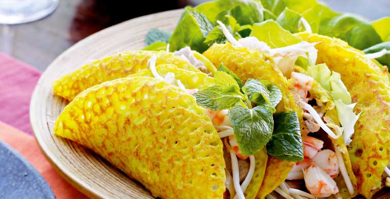 Banh xeo - the "sizzling pancake" in the South and the Centre of Vietnam