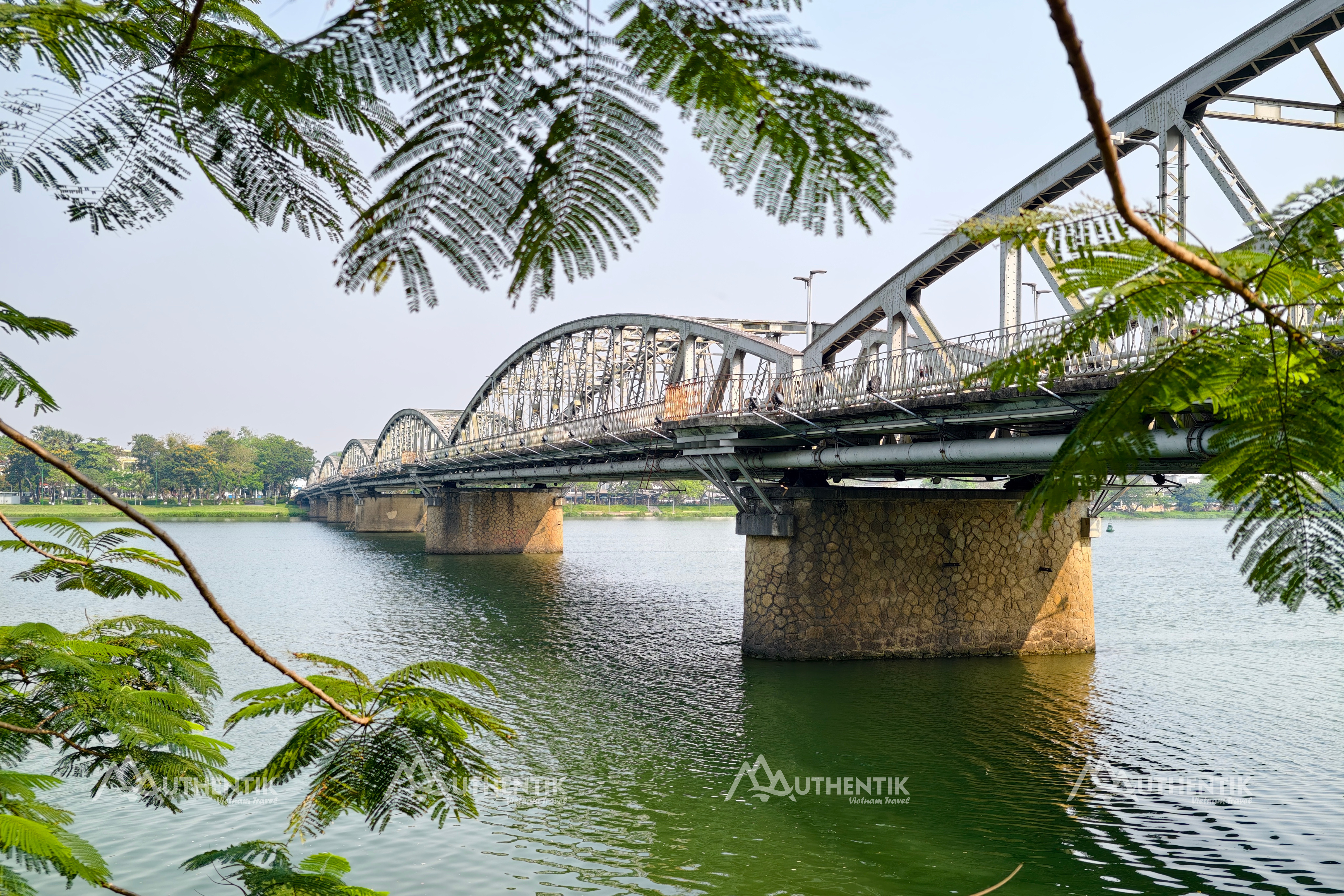 Peaceful morning view along the Huong River in Hue