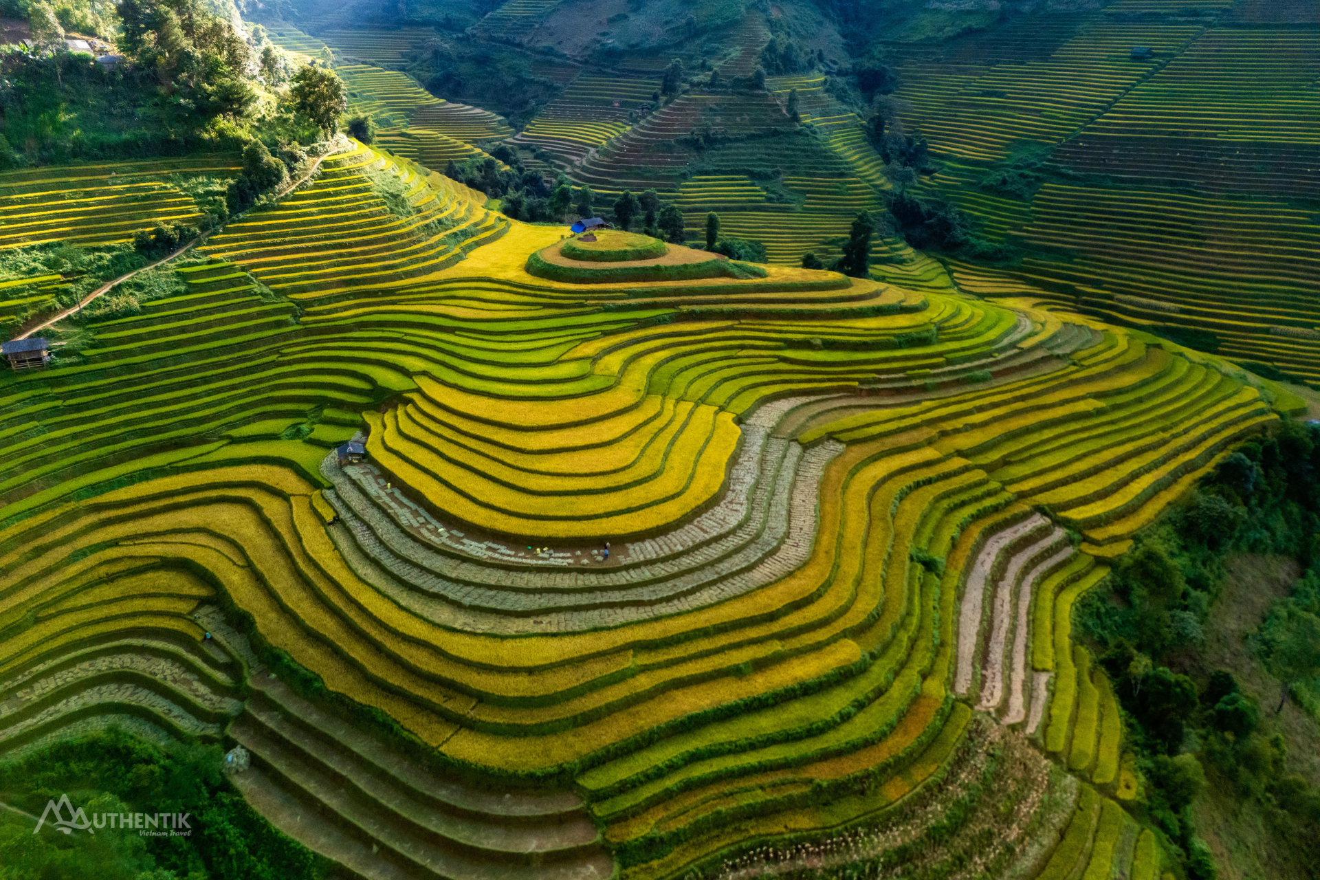 Che Cu Nha village in Mu Cang Chai with terraced rice fields in Northwest Vietnam