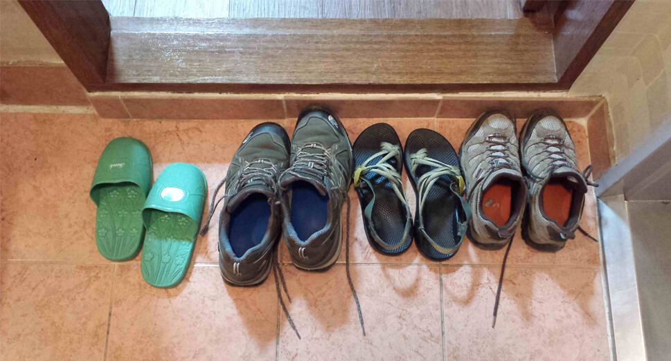The sight of rows of tiny shoes neatly lined up outside a Vietnamese home is a common sight in Vietnam.