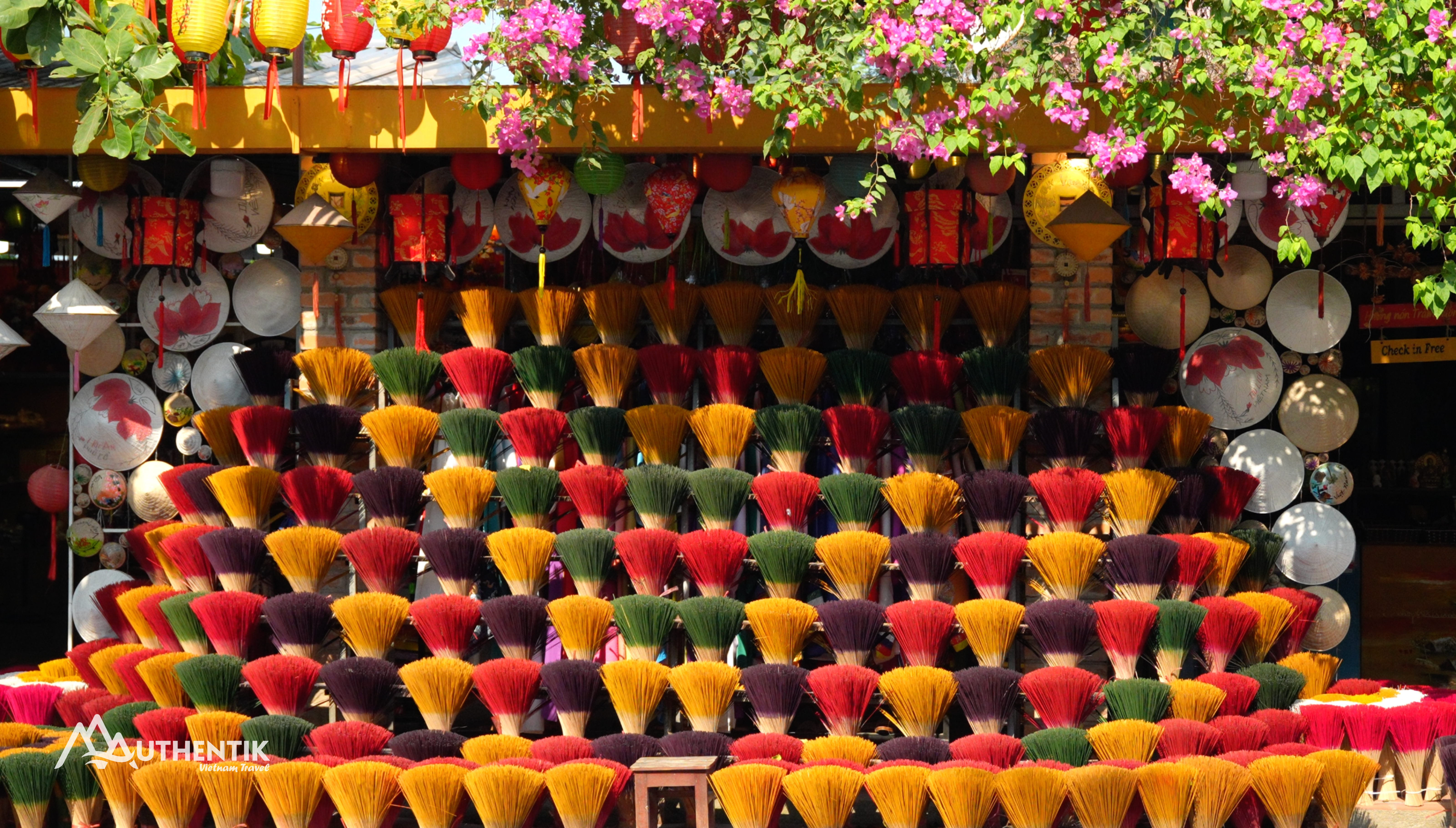 Colorful incense sticks arranged in Thuy Xuan incense village in Hue