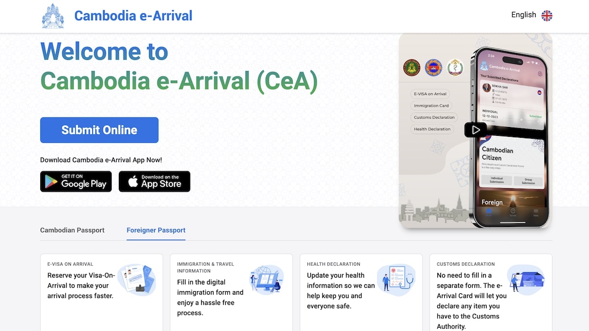 Cambodia e-arrival website, Cambodia e-arrival, entering Cambodia, Cambodia arrival procedure
