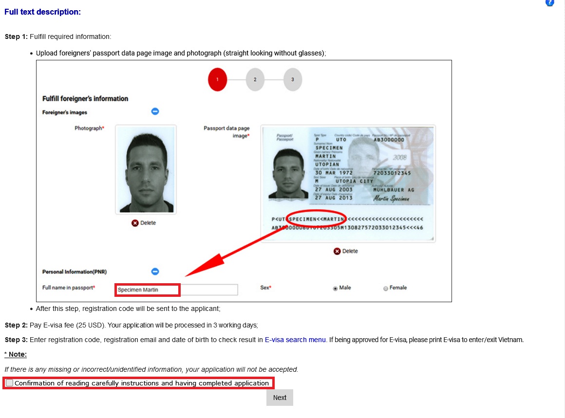 steps to apply for vietnam e-visa