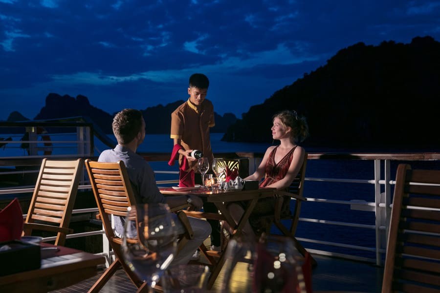 Candelit dinner on a Halong Bay Cruise promises an unforgetable honeymoon