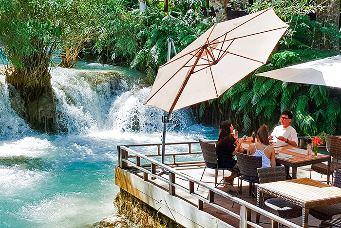 kuang si falls, visit Luang Prabang, Vanvisa at the falls, carpe diem restaurant