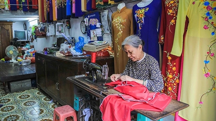 In a traditional ao dai shop in Trach Xa