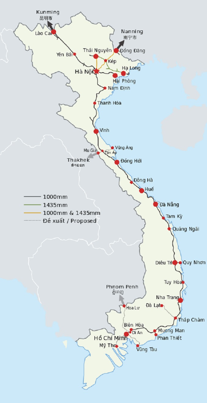 vietnam train map, travel by train in vietnam