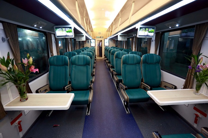 soft seats on vietnamese train, travel in vietnam by train