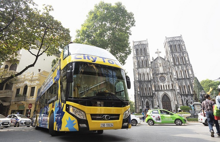 visit hanoi open bus two floors sightseeing bus