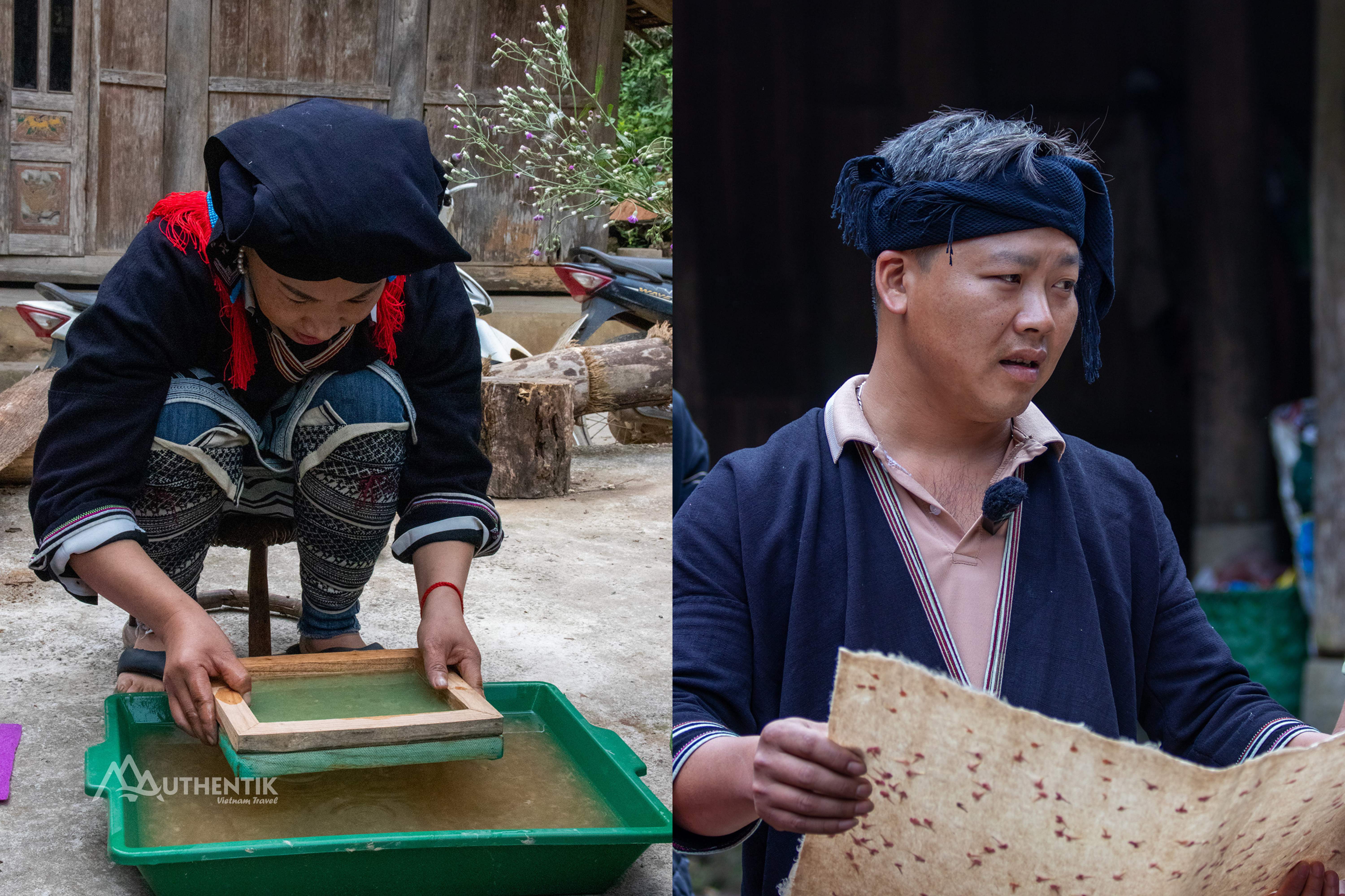 Dao Tien artisans making traditional Dó paper in Xom Sung Village